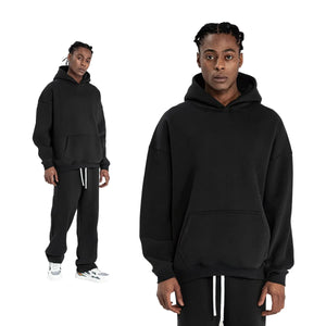 Plush loose sweater suit for men in black and dark grey colors