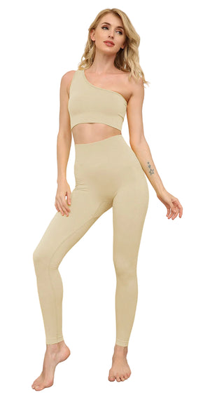 Seamless women's yoga jogging workout set in black, apricot, and green colors
