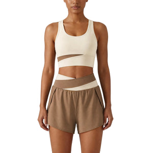 Color-block women's sports top and shorts set in various colors