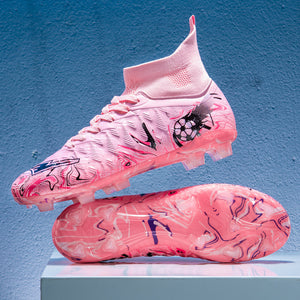 Long and short spikes soccer training shoes in multiple colors and high-top design