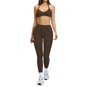 Brushed fabric women's sports yoga set in various colors including Frost Gray and Raspberry Red