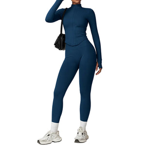 Seamless women's workout set with ribbed waist in multiple colors