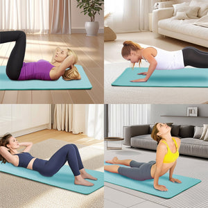 Green non-slip TPE yoga mat measuring 72 by 24 inches for Pilates and fitness exercises