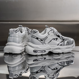 Men's breathable mesh platform sneakers in beige and gray with rubber outsole