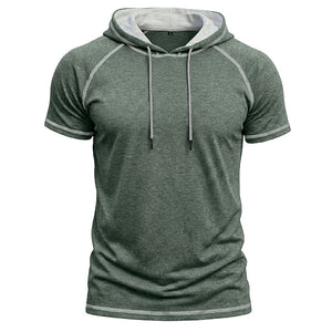 Men's sports fitness hooded short-sleeve t-shirt in various colors