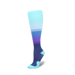 Breathable sports compression cycling and running socks in various colors and patterns