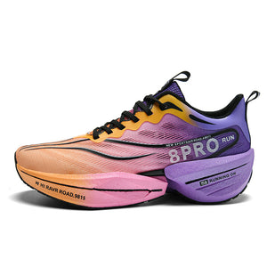 Carbon-plate shock-absorbing running shoes in multiple colors with breathable mesh and rubber outsole