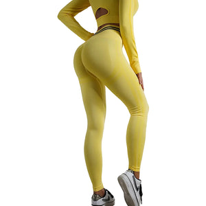 Seamless yoga pants and long sleeve workout set in various colors and styles