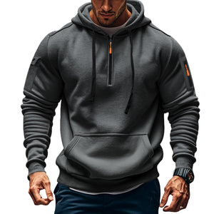 Men's long-sleeve hooded sweatshirt with patch pockets in various colors