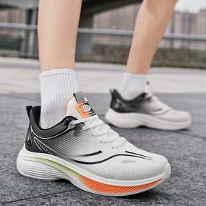 Men's summer fly knit mesh dad sneakers in black, blue, and gray with breathable mesh and rubber sole