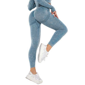 Women's vintage washed camo sports leggings in multiple colors