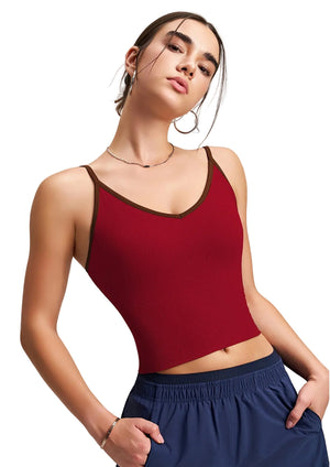 Color-block V-neck camisole with built-in padded cups in multiple colors