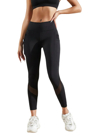 Women's performance yoga leggings in black and navy blue shown in various active poses