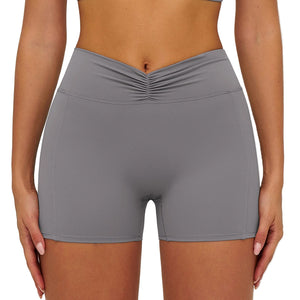Women's brushed yoga shorts in multiple colors showing high waist and fitted design