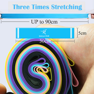 Set of three resistance fitness bands with storage bag