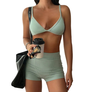 Bean green women's strapless tube top and shorts set