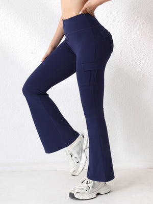 High-waisted bell-bottom leggings with pockets in various colors