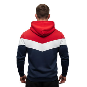 Loose-fitting plus size red navy blue hooded sweatshirt with long sleeves