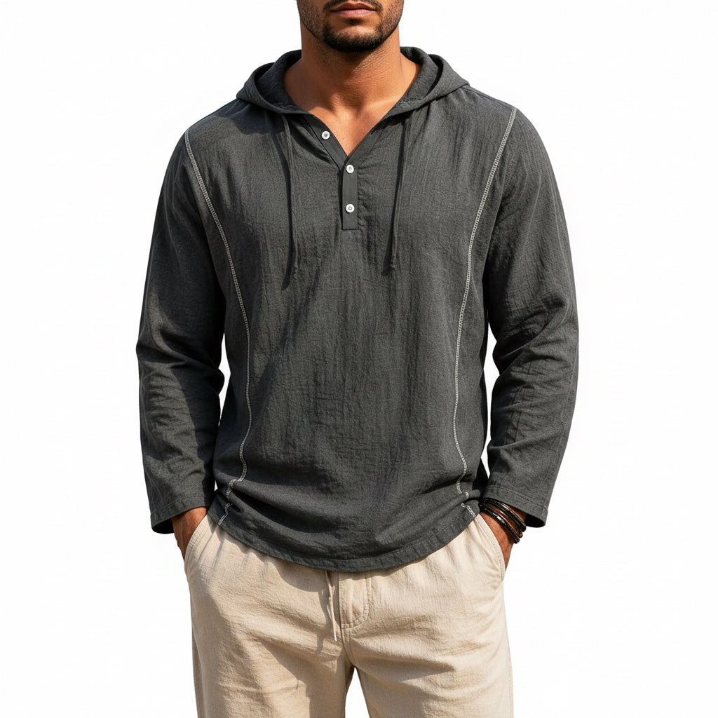 Men's casual loose-fit long-sleeve hooded sweatshirt in various colors