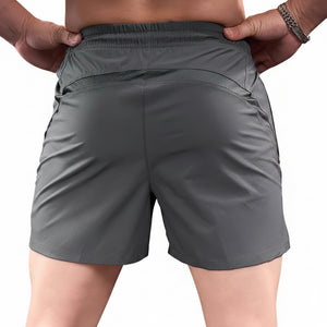 Men's breathable running shorts available in black, gray blue, khaki brown, moss green, and iron gray