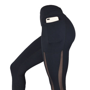 Women wearing quick dry mesh splice leggings in various colors for fitness and yoga