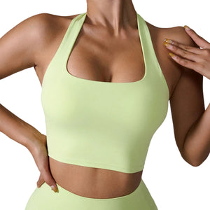 Halter sports push up bra in multiple colors with lace edge and backless straps
