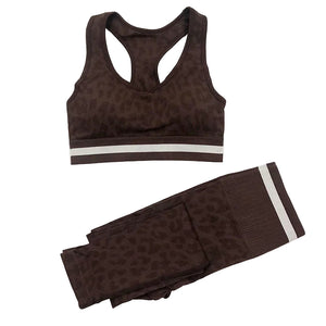 Women’s leopard print seamless high waist yoga set in multiple colors