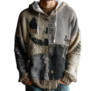 3D-printed men's gaming hoodie with striped pattern and patch pockets
