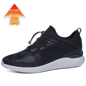 Black men's summer casual mesh shoes with invisible height increase in 6cm and 8cm options