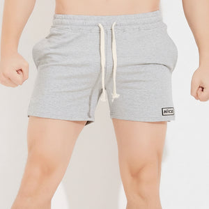 Men's three-point slit sports cotton shorts in charcoal gray, black, light gray, and white colors