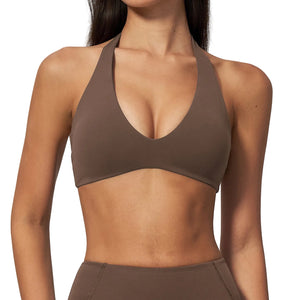 Shockproof wire-free sports bra with halter straps in multiple colors
