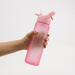 SPORTS WATER BOTTLE WITH STRAW AND TIME MARKER 1000ML