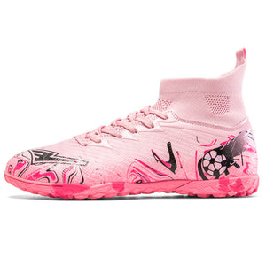 Long and short spikes soccer training shoes in multiple colors and high-top design