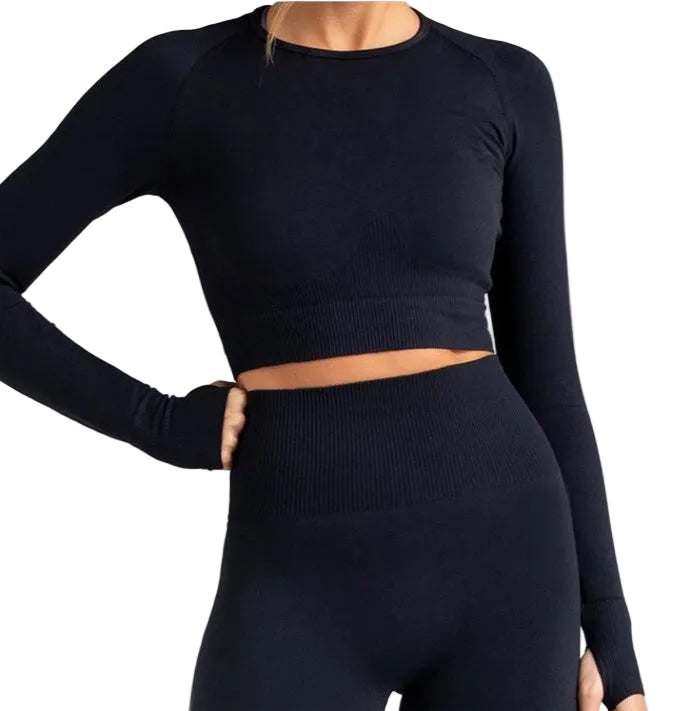 Seamless long sleeve yoga set with high elasticity in multiple colors