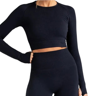 Seamless long sleeve yoga set with high elasticity in multiple colors