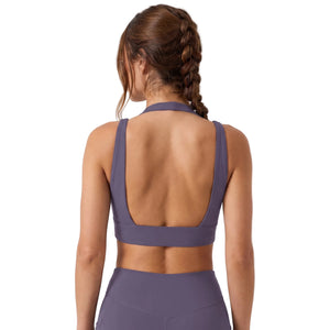 NAKED-FEEL HALTER SPORTS BRA WITH REMOVABLE PADS
