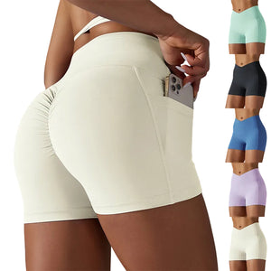 Women's yoga shorts with phone pocket in multiple colors