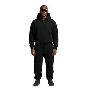Oversized men's two-piece sportswear suit in various colors including blue, black, grey, pink, green, and dark grey