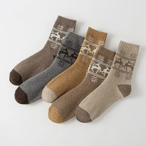 Vintage ethnic-style men's wool winter socks in assorted color block patterns