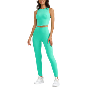 High waist running workout tights two-piece set in multiple vibrant colors