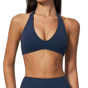 Shockproof wire-free sports bra with halter straps in multiple colors
