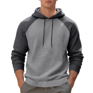 Men's jacquard small-check hooded sweatshirt in dark gray and black color