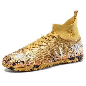 Long and short spikes soccer training shoes in multiple colors and high-top design