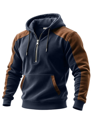 Men's slim fit digital print double hooded half zip hoodie in various colors