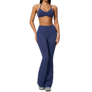 Women's halter top and flared pants activewear set in multiple colors