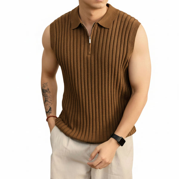 MEN'S SLEEVELESS KNIT ZIPPER T-SHIRT