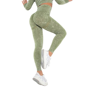 Women's vintage washed camo sports leggings in multiple colors