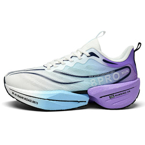 Carbon-plate shock-absorbing running shoes in multiple colors with breathable mesh and rubber outsole