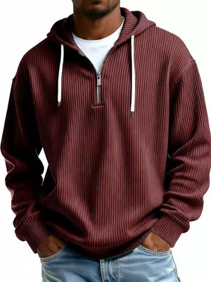 Men's long-sleeve hooded corduroy sweatshirt in various colors
