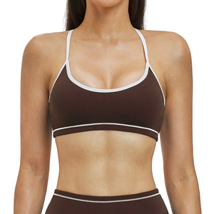 Sports bra with contrast double straps in multiple colors for yoga and fitness